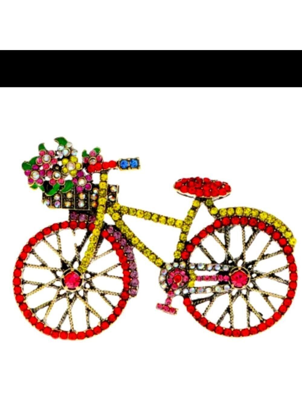 Bicycle Brooch Loaded with Gemstone And Filled With Summer Whimsy Gold Spokes